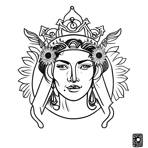 A Tattoo Of Athena Wearing A Crown Made Of Sunflowers