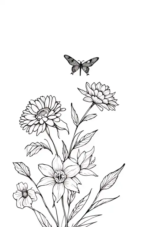 Marigold Narcissi Gladioli Chrysanthemum Butterfly Dragonfly