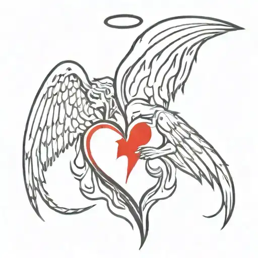 Angel Demon Heart With Red Flame