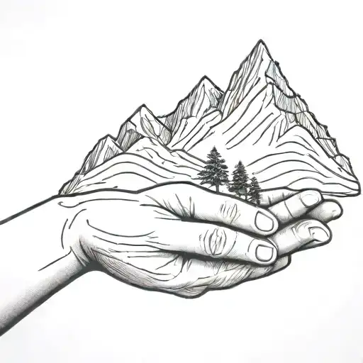 A Human Hand Holding A Mountain