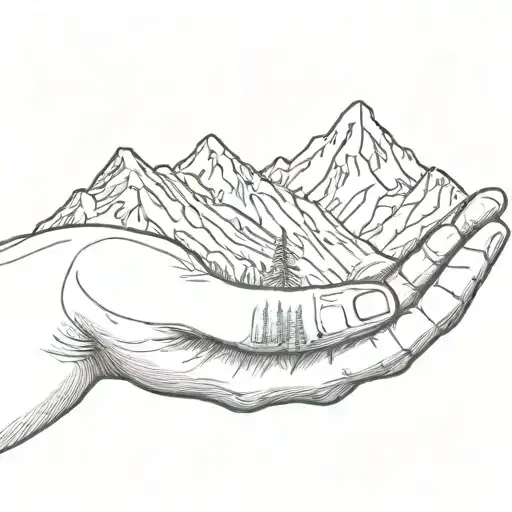 A Human Hand Holding A Mountain