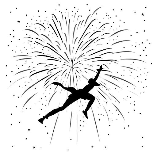 A Silhouette Of A Person Jumping Into A Vibrant Sky Filled With Fireworks To Celebrate New Year