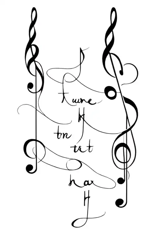 A Beautiful And Mystical Tattoo Combining Music Notes And Writing Elements