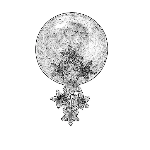 A Red Moon With White Flowers