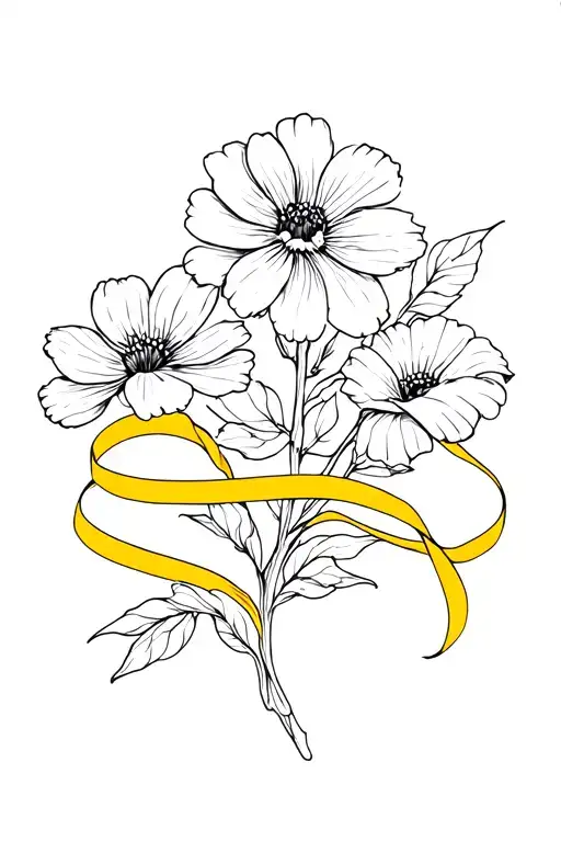 Multiple Flower Piece With A Yellow Ribbon Intertwined