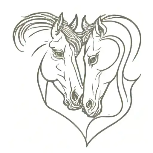 Horse Head And Woman's Head Forming A Heart Thin Lines