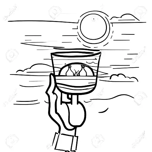 A Sketch Of A Person Holding A Lantern On A Beach At Sunset