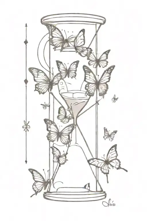 Broken Hourglass Surrounded By Butterflies