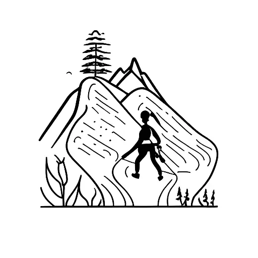 A Minimalist Design Of A Confident Mom Hiking Up A Mountain