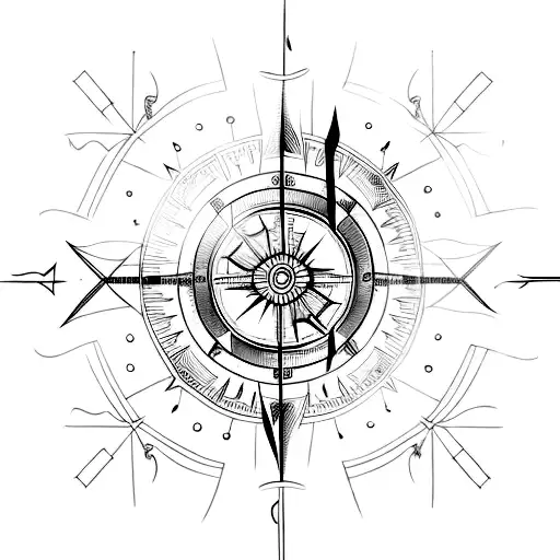Fine Line Tattoo With Compass And A Lightbulb Lines Arrow