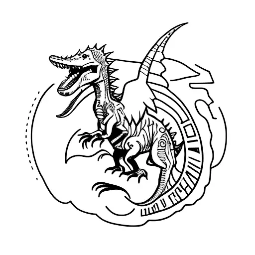 A Tattoo Of A Punk Rock Dinosaur With A Mohawk And Leather Jacket