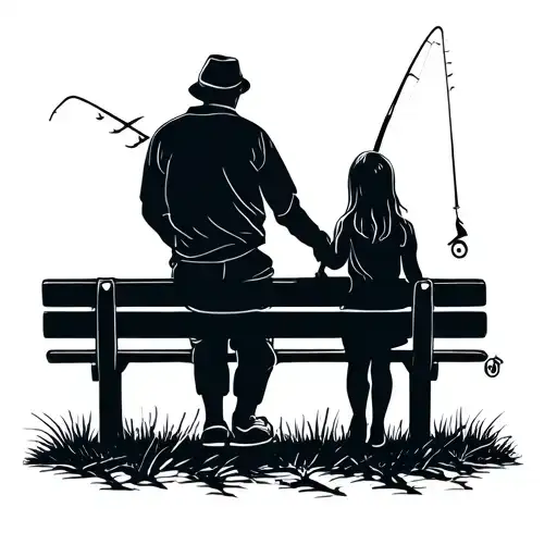 Father And Daughter On A Bench Fishing