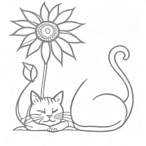 Sunflower And Cat Playing