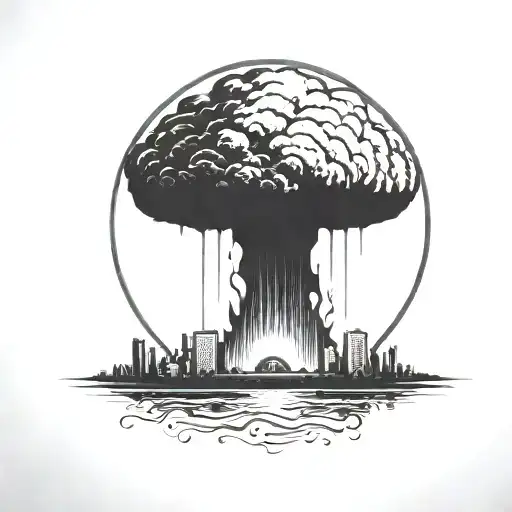 A Nuclear Explosion Mushroom Cloud Contained Within A Perfect Black Circle