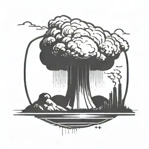 A Nuclear Explosion Mushroom Cloud Contained Within A Perfect Black Square