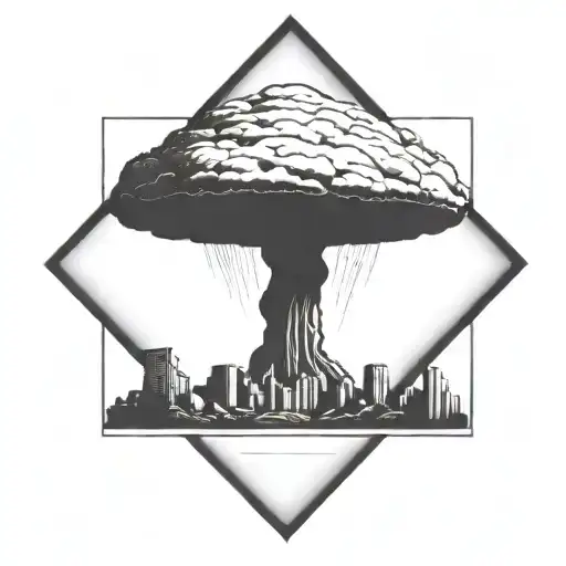 A Nuclear Explosion Mushroom Cloud Contained Within A Perfect Black Square