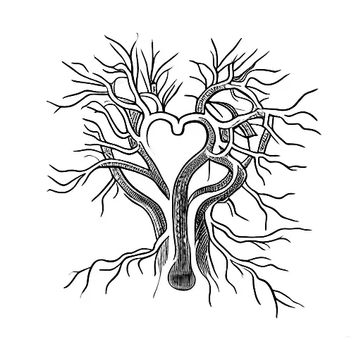 Human Heart With A Root Growing Out Of It That Turns Into A Tree