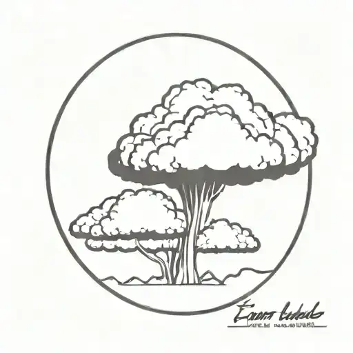 A Nuclear Explosion Mushroom Cloud Within A Perfect Black Circle