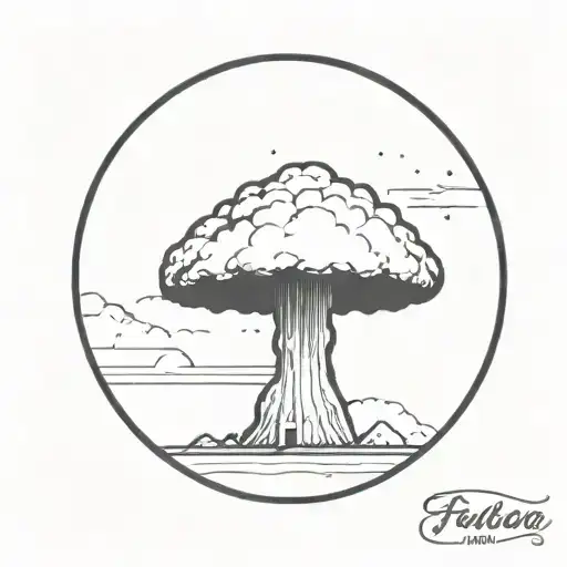 A Nuclear Explosion Mushroom Cloud Within A Perfect Black Circle