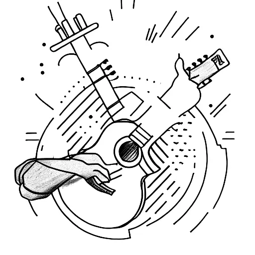 A Sketch-style Tattoo Of Machine Gun Kelly Sitting On A Mountain Peak Strumming A Guitar