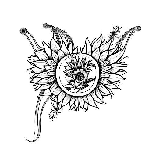 Tiger Lily And Sunflower As The Sides Of A Heart