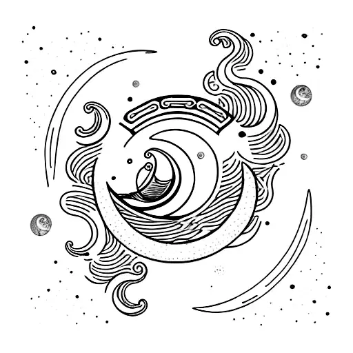 Crescent Moon With Ocean Waves