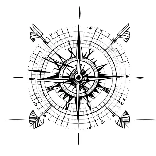 Half A Clock And Half A Compass Pierced By An Arrow