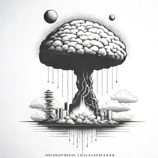 A Nuclear Explosion Mushroom Cloud Contained Within A Perfect Black Rectangle