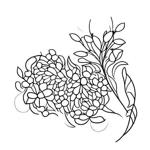 An Abstract Blackwork Tattoo Of A Blooming Syringa Vulgaris