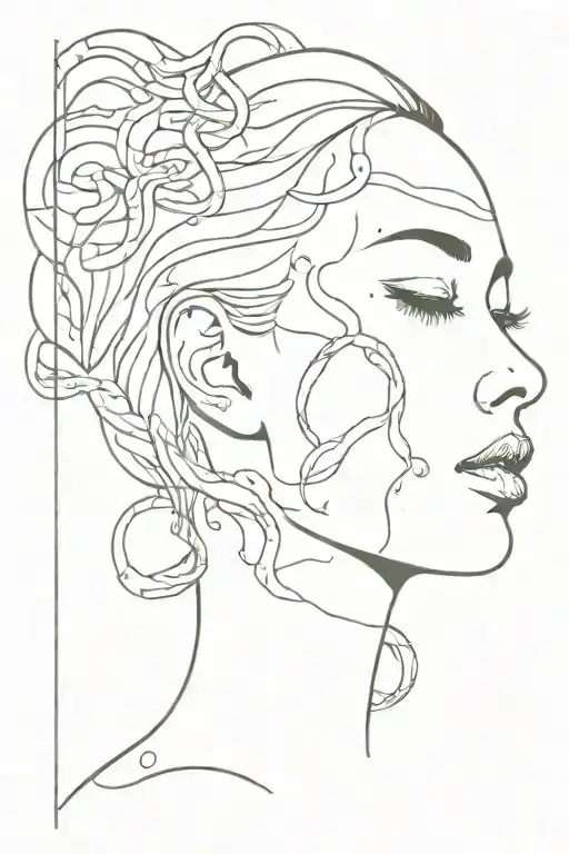 Woman's Face And Neck With A Lot Of Snakes And Floral Background