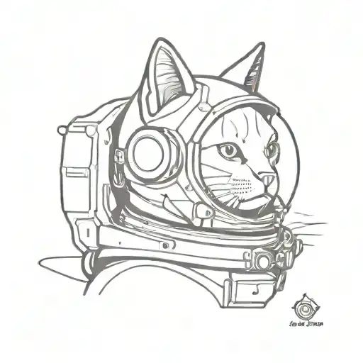 A Geometric Surreal Black Cat In An Astronaut Helmet