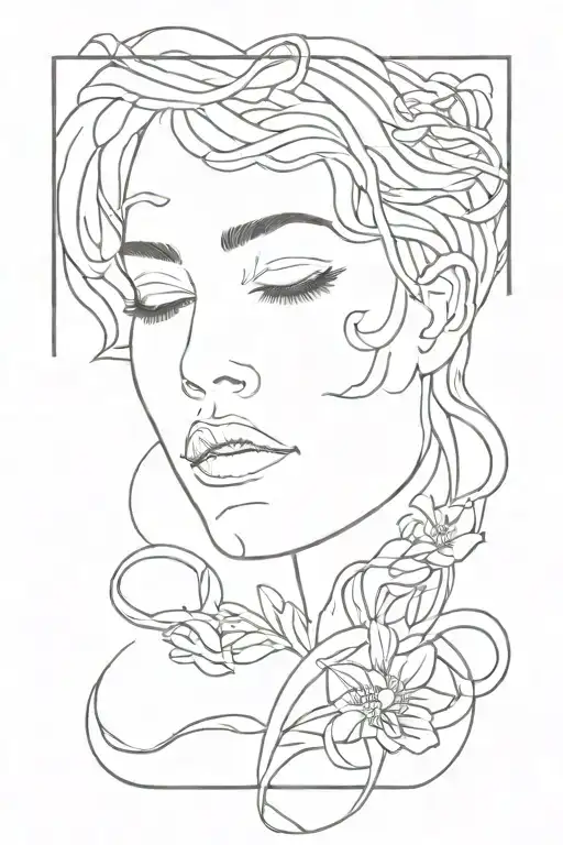 Woman's Face Surrounded By Snakes With Floral Background