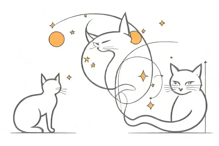 Black Cat And Orange Cat And The Moon