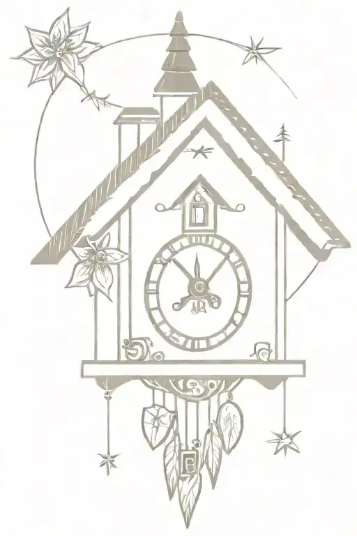 German Cuckoo Clock With Edelweiss Surrounding And A Chimney Roof With Weights On The Bottom