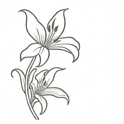 Lily Flower Black Only Outline But Artistic Not Much Detail With Stem