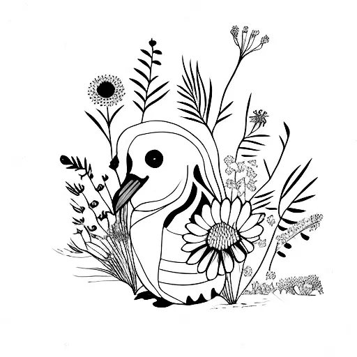 A Penguin Surrounded By A Vibrant Field Of Wildflowers