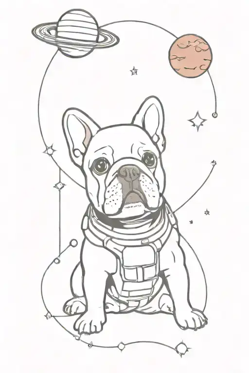 Astronaut French Bulldog And Planet Mars And Space
