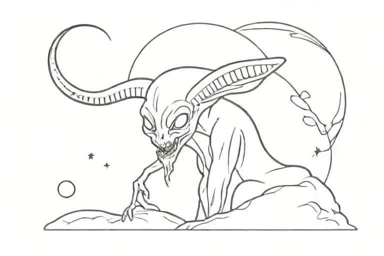 Alien On A Moon With Horns