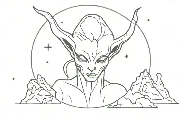 Basic Alien On A Moon With Horns