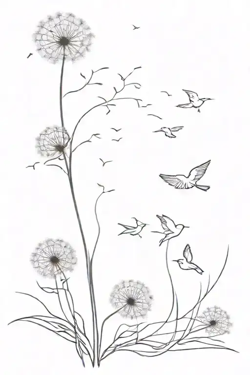 Words 'Let Go' Turning Into The Stem Of A Dandelion Blowing Away Into Birds