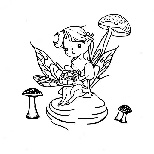 Fairy Sitting On Top Of A Mushroom Eating A Cookie