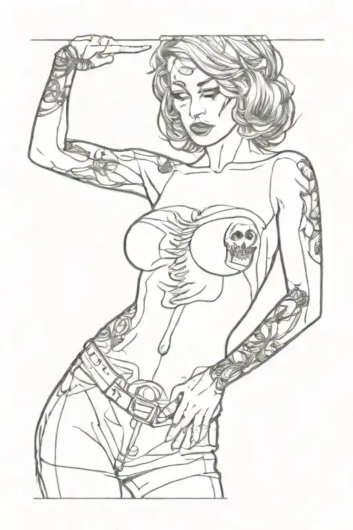 A Beautiful Woman Undressing With A Skull Under Her Shirt