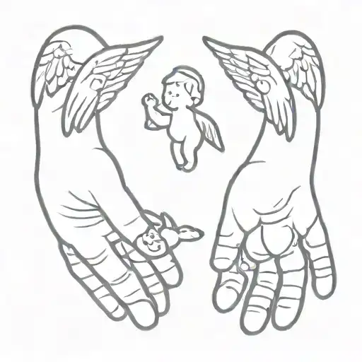 Baby Tatto Design With 2 Angel Baby's Hand Reaching