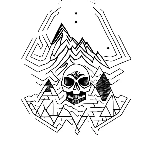 A Minimalist Tattoo Of A Mountain Range With A Skull Formed By The Peaks