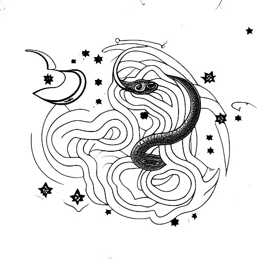 Snake With Crescent Moon And Stars