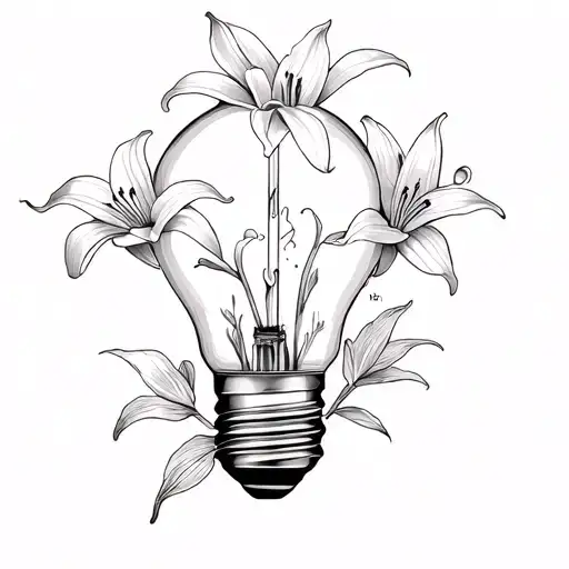 Broken Light Bulb With Lillies Growing Inside