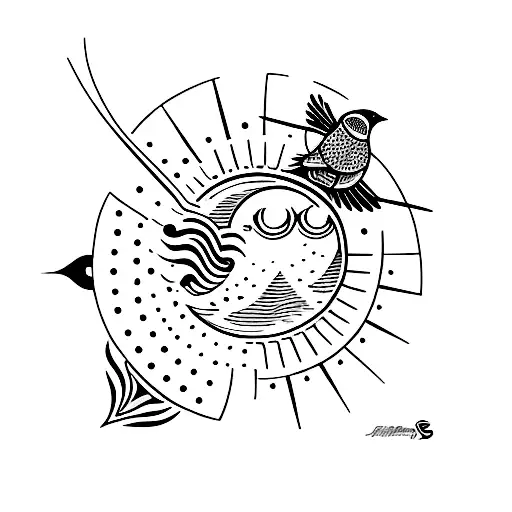 Two Sparrows Flying In Front Of The Sun