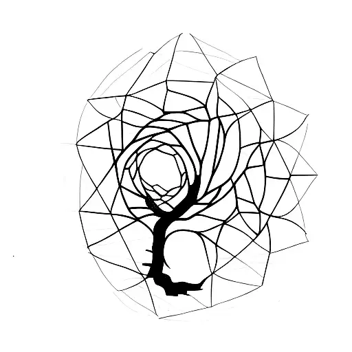 A Minimalist Tattoo Of A Pine Tree Transformed Into An Architectural Structure