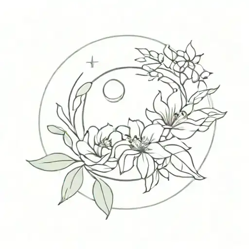Flowers With Foliage And A Moon In The Center