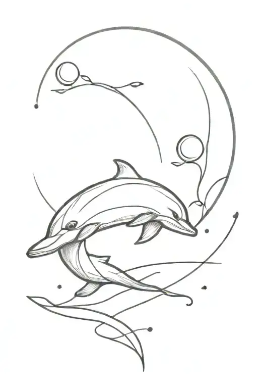 Dolphin And Moon Tattoo Design
